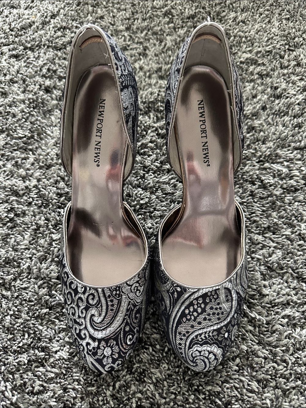 Newport News Black and Silver Paisley Pointed-Toe Pumps